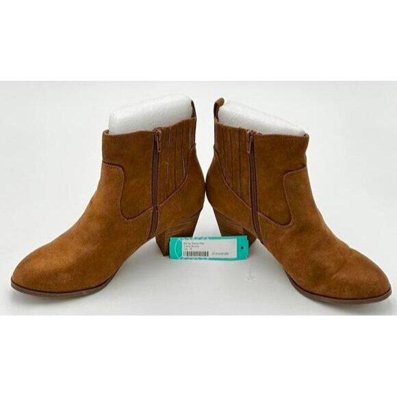 Dolce Vita Caitie Bootie Womens 9 Tan Faux Suede Double Zipper Western Heel Fall - Picture 6 of 9